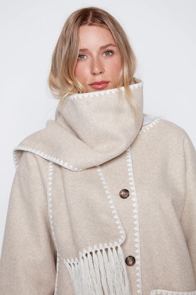 Button front coat with scarf