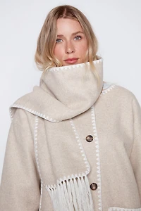 Button front coat with scarf