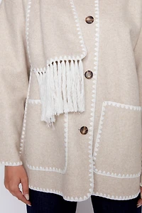 Button front coat with scarf
