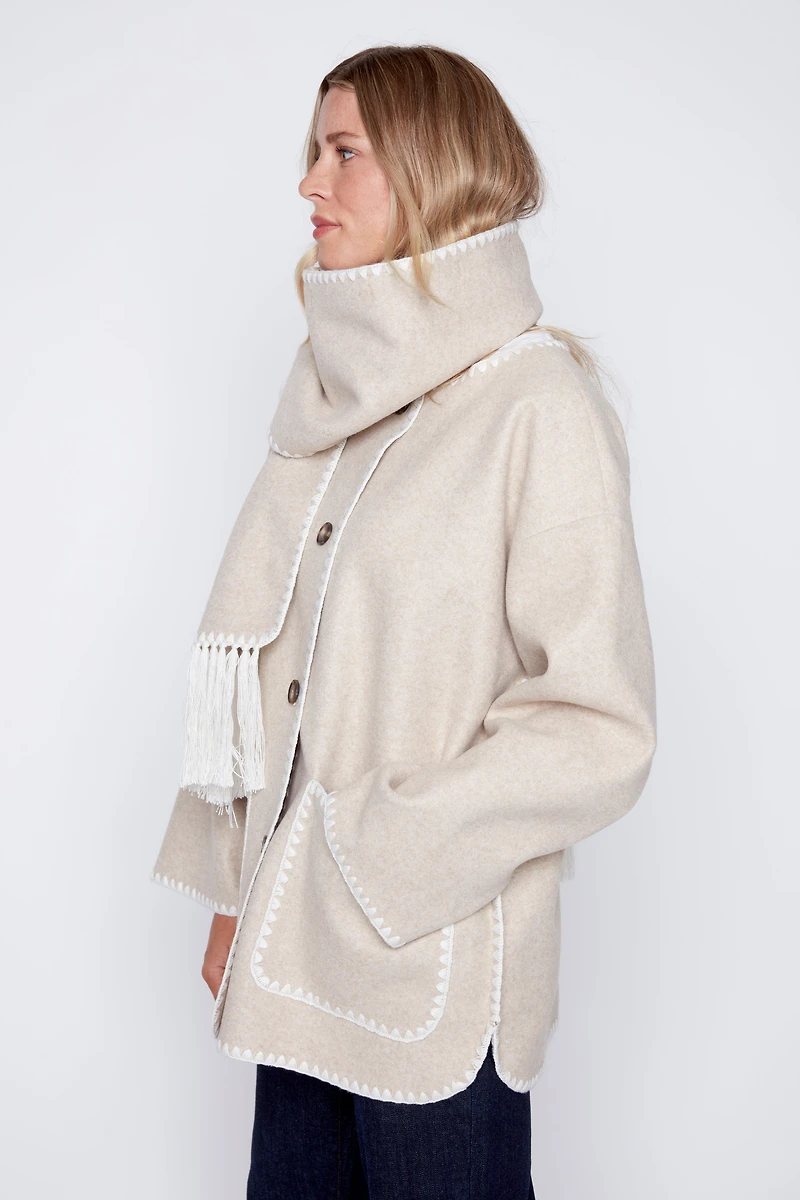 Button front coat with scarf
