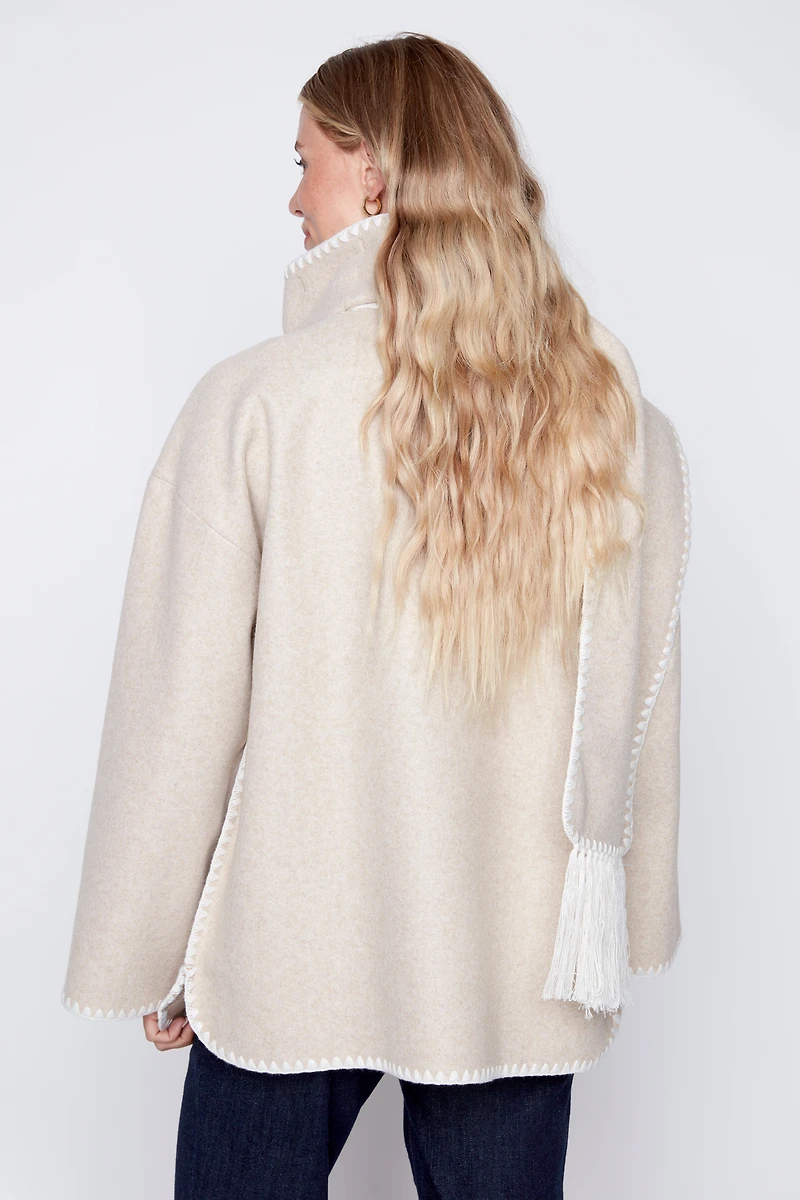 Button front coat with scarf