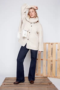 Button front coat with scarf