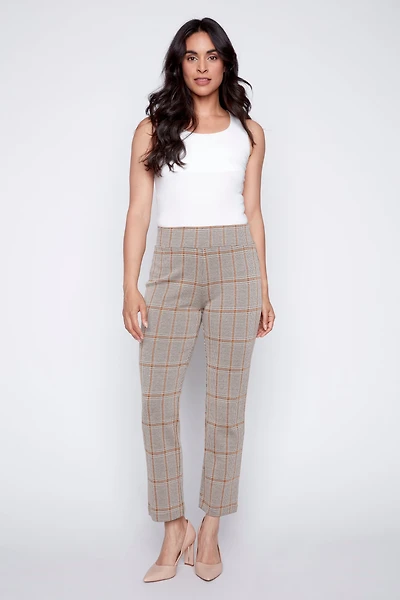 Plaid knit straight leg pant