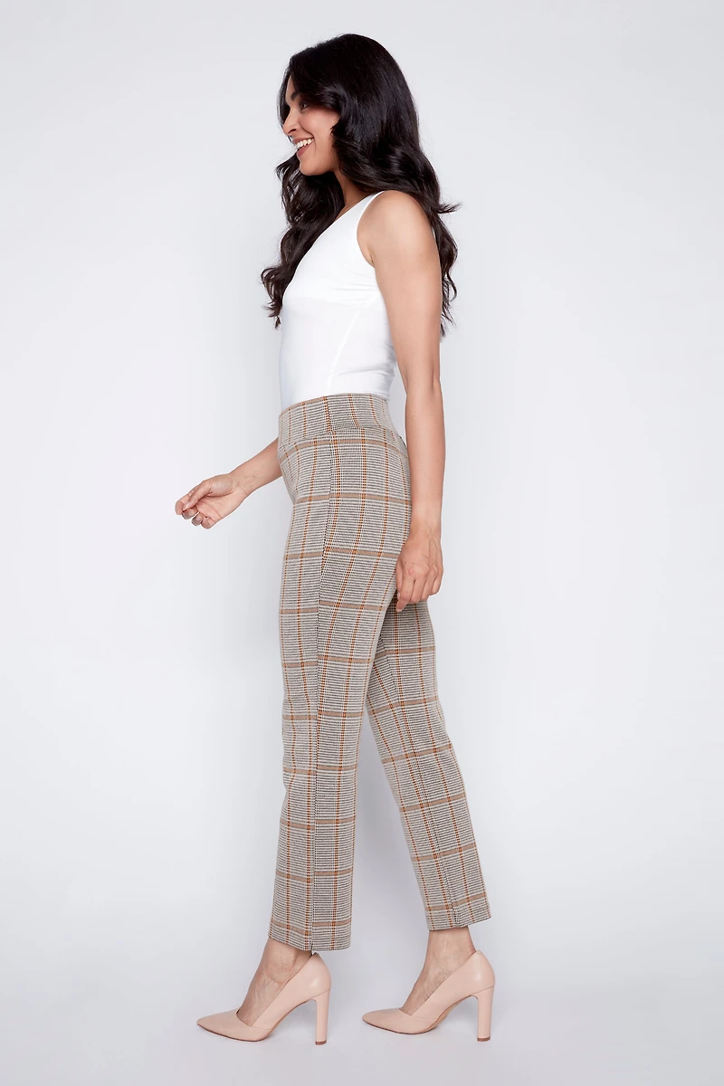Plaid knit straight leg pant