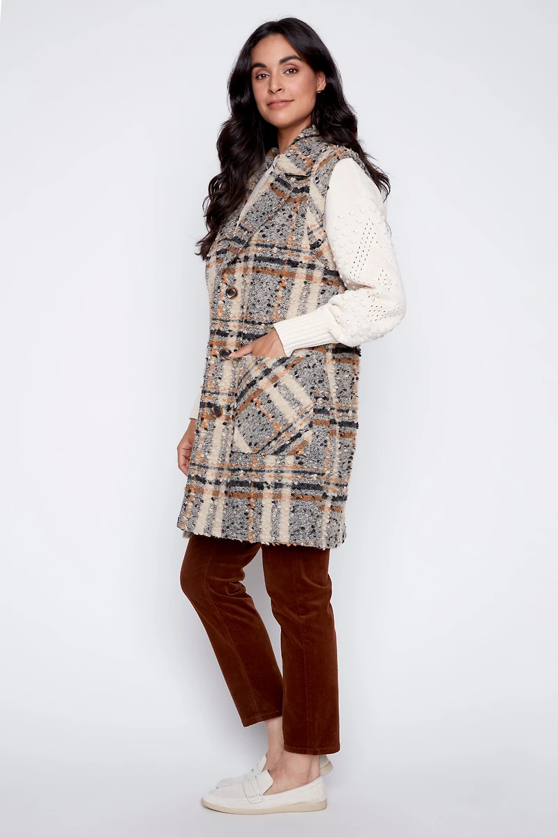 Wool blend plaid vest