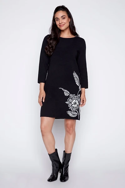Floral border double knit dress