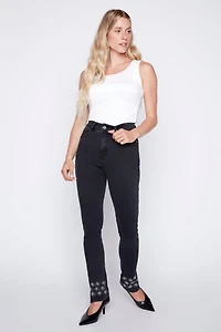 Rhinestone stars hem slim leg jean