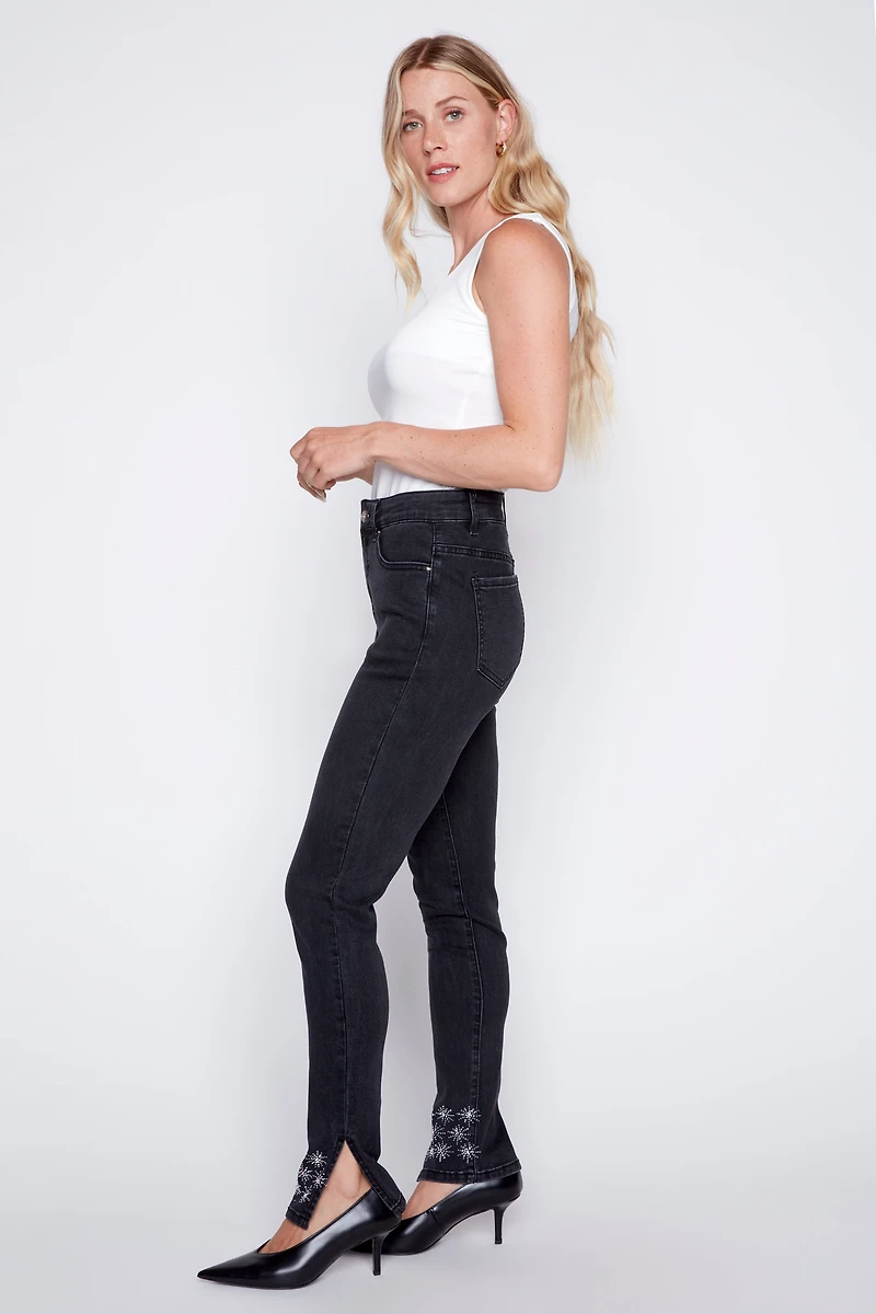 Rhinestone stars hem slim leg jean