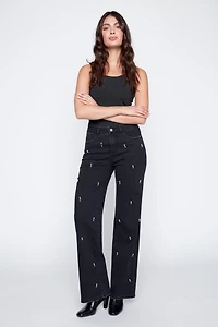 Wide leg rhinestone detail jean