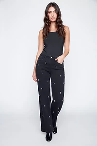 Wide leg rhinestone detail jean