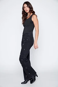 Wide leg rhinestone detail jean
