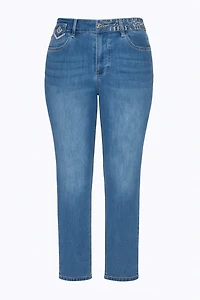 Slim leg embroidery detail jean
