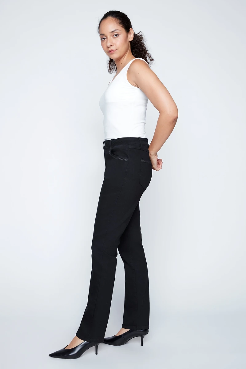 Straight leg rhinestone detail jean