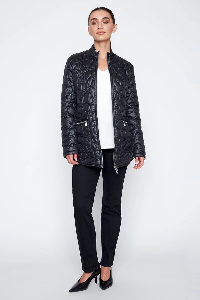 Rhinestone detail quilt jacket