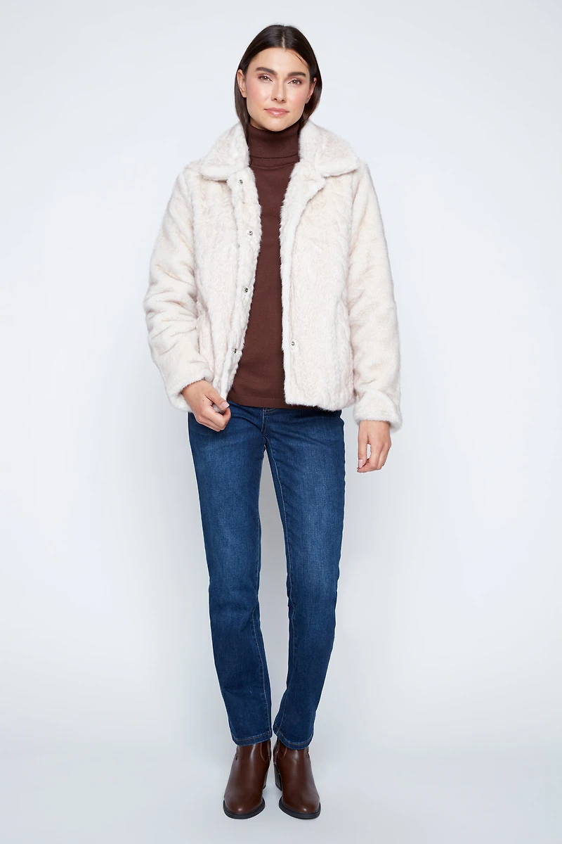 Cable front faux fur jacket