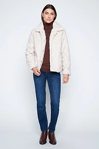 Cable front faux fur jacket
