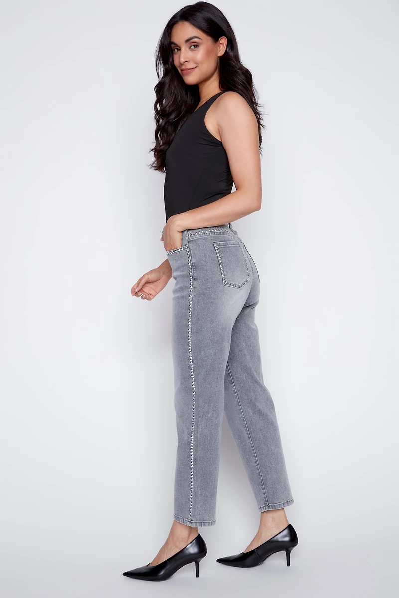 Straight leg stud detail jean