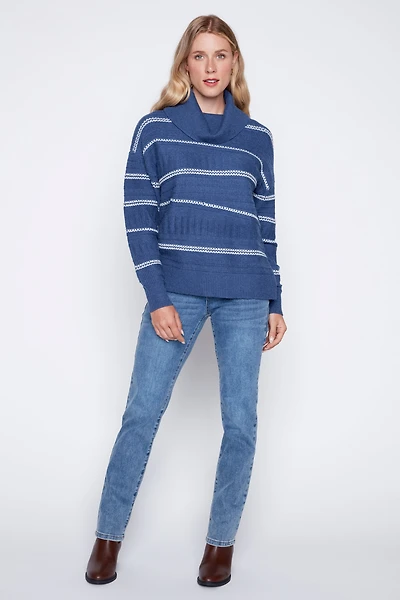 Stripe cowl neck sweater