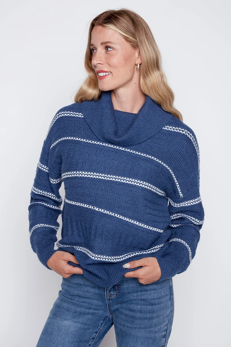 Stripe cowl neck sweater