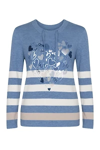 Le pull à rayures et motif cœur