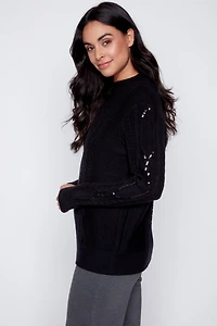 Sequin detail cable sweater