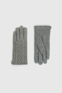Wool blend cable knit gloves