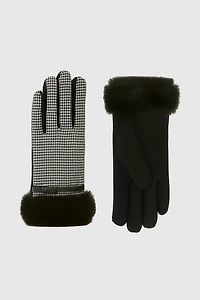 Les gants à motif pied-de-poule avec poignets en fausse fourrure