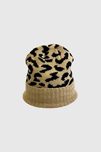 Animal print knit beanie