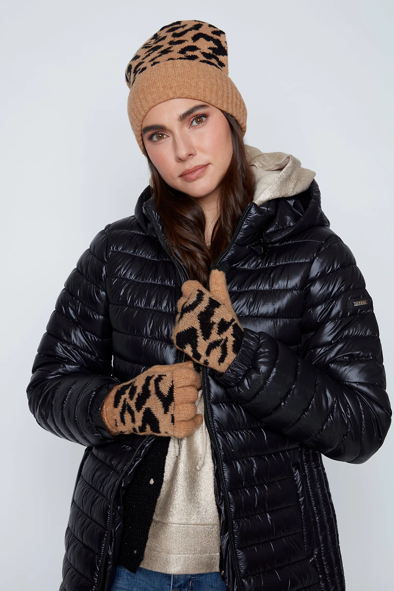 Animal print knit beanie