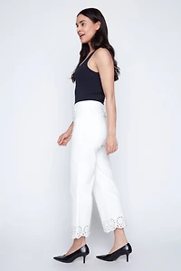 Flare leg eyelet embroidery hem jean