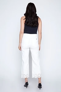 Flare leg eyelet embroidery hem jean