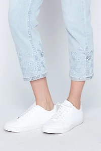 Slim leg embroidered hem jean