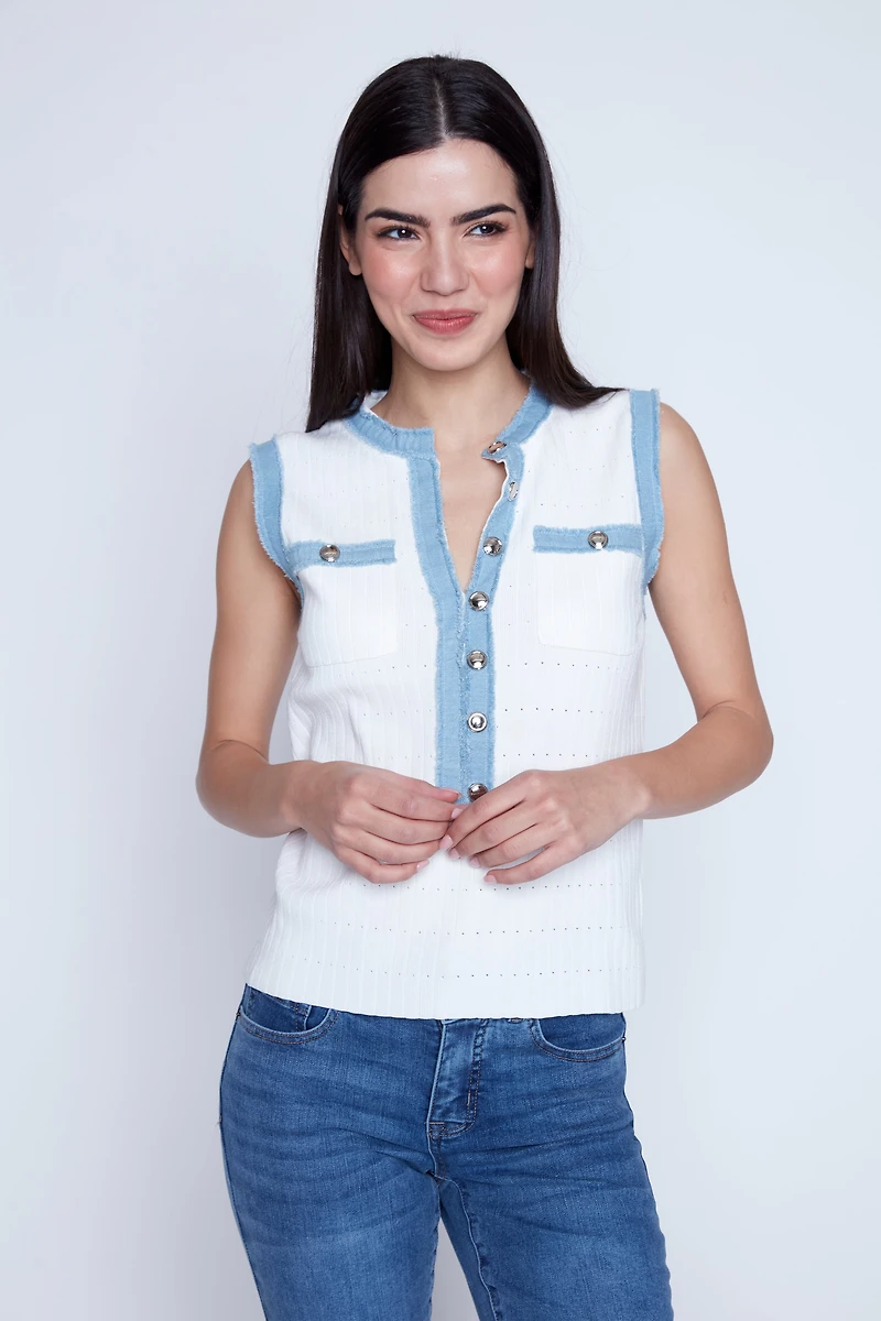 Denim trim polo