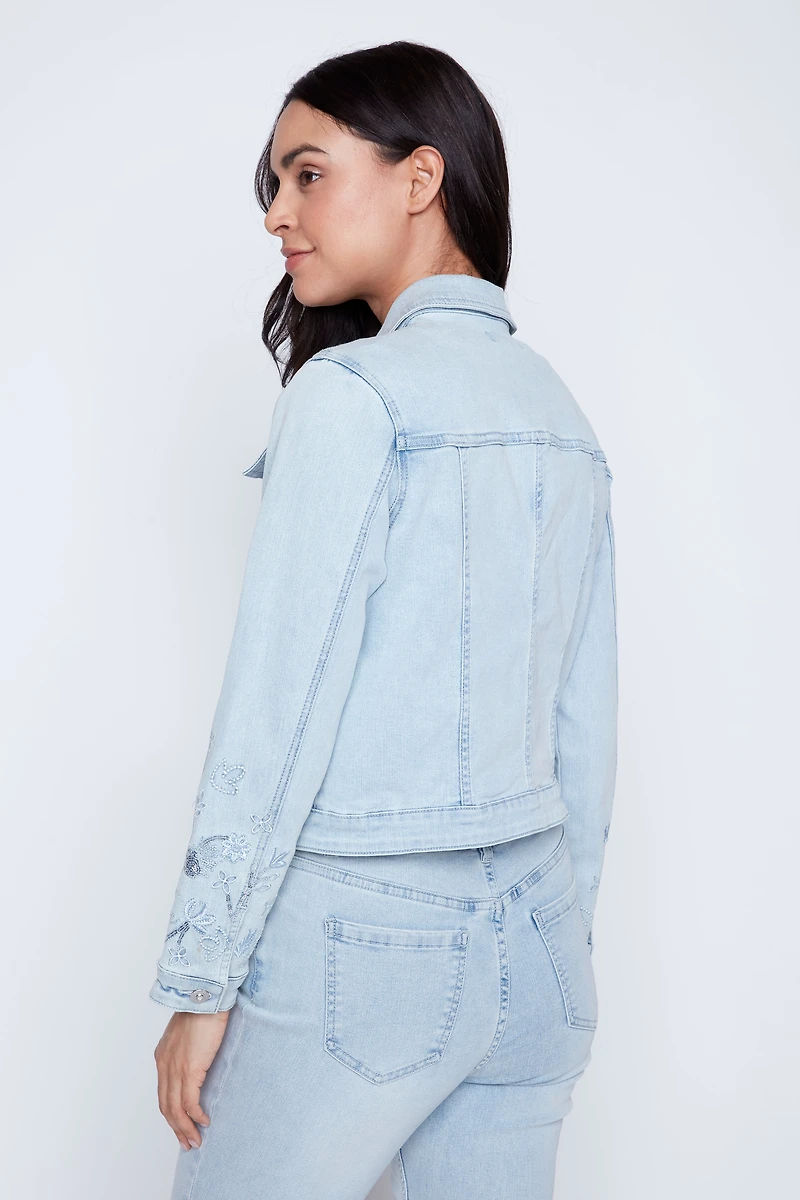 Embroidered sleeve jean jacket
