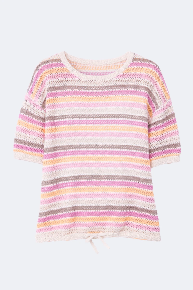 Stripe cotton top with drawstring hem