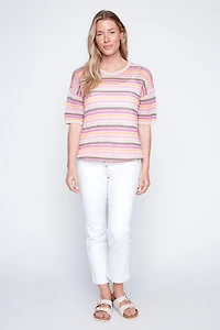 Le haut en coton rayé avec ourlet à cordon de serrage