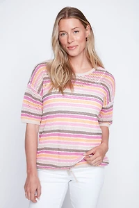 Stripe cotton top with drawstring hem