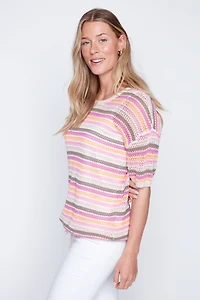 Stripe cotton top with drawstring hem