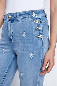Wide leg rhinestone embroidery jean