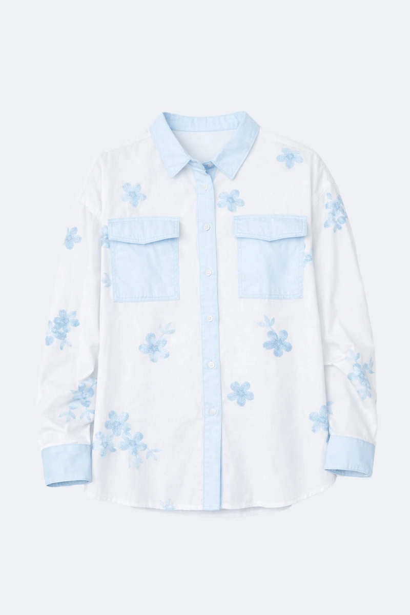 Floral embroidery cotton blouse