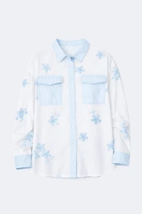 Floral embroidery cotton blouse