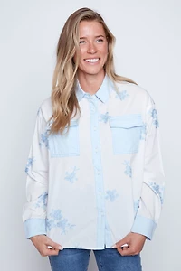 Floral embroidery cotton blouse