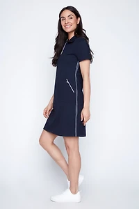 Solid cotton polo dress