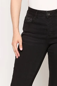 Embroidered Hem Slim Leg Jean