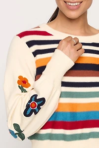 Floral Sleeve Stripe Sweater