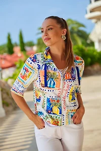 Floral tiles print crop jacket