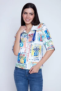 Floral tiles print crop jacket