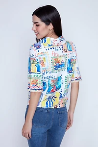 Floral tiles print crop jacket