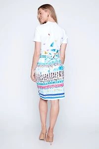 Mosaic border print knit bodycon dress