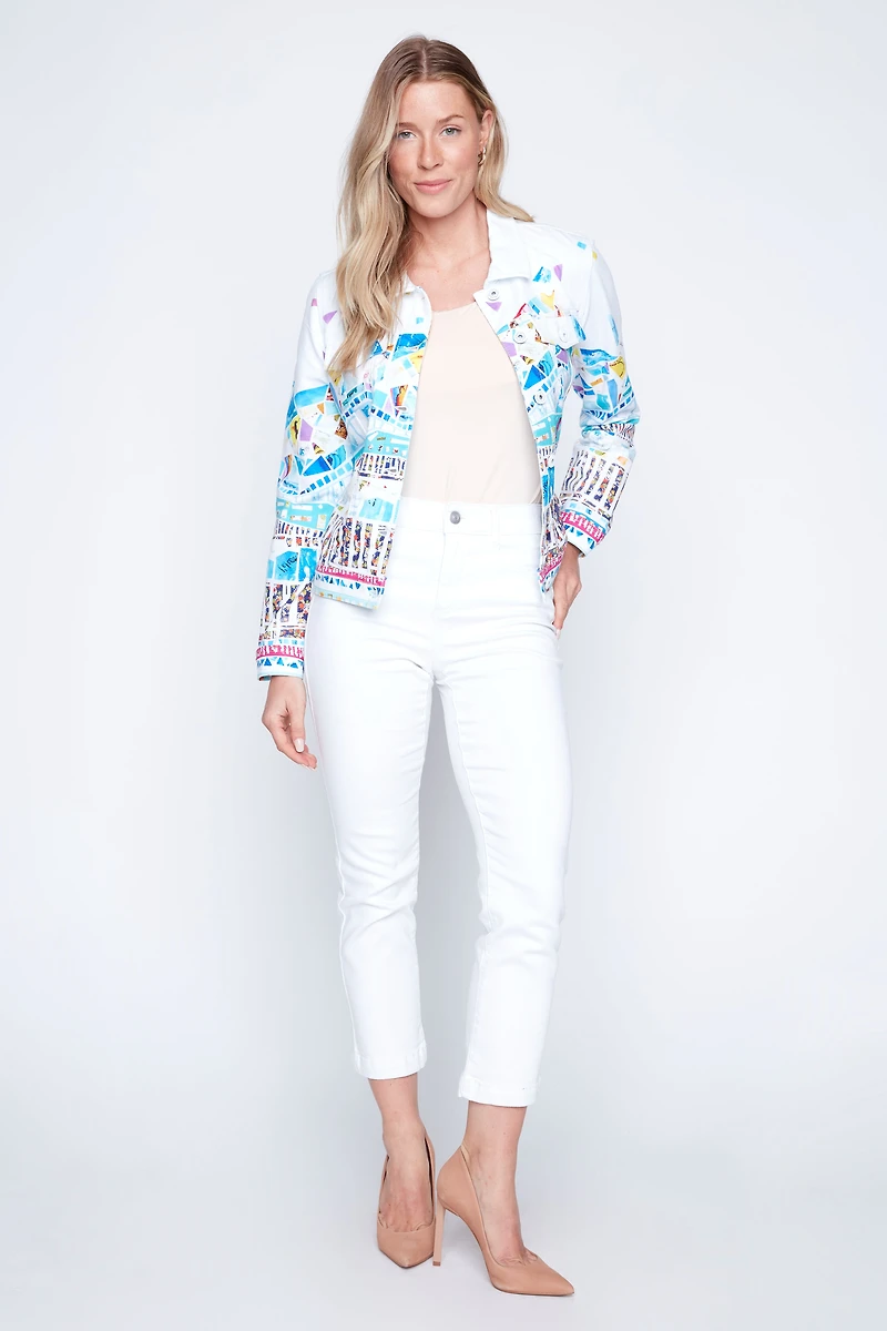 La veste en maille à bordure mosaïque